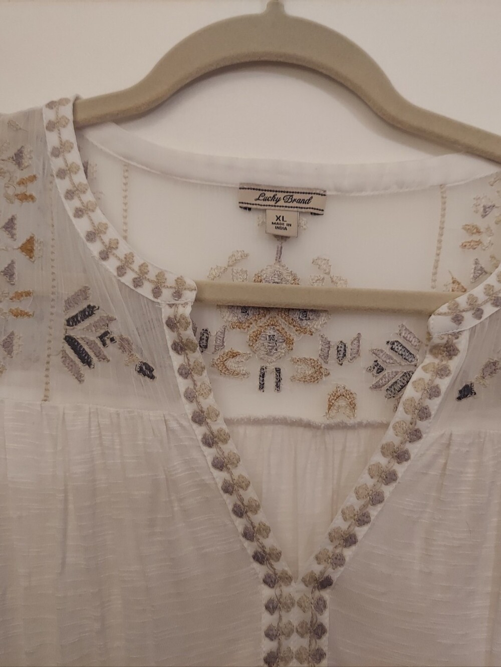 Lucky Brand Embroidered White Boho Peasant Tunic Top - XL - Picture 2 of 5